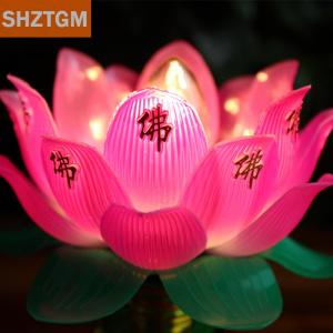 [COD] SHZTGM โคมไฟดอกบัว1ชิ้นโคมไฟดอกบัวสีสันสดใสโคมไฟตั้งโต๊ะสำหรับทำสมาธิที่บ้านบูชาศาสนาพุทธ
