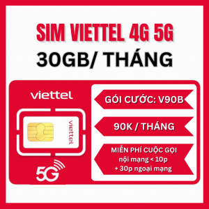 Sim Viettel 4G gói cước V90B  30Gb  sử dụng mạng mỗi tháng  Miễn phí nội mạng + 30p ngoại mạng cực chất lượng FREESHIP - CHƯA KÍCH HOẠT