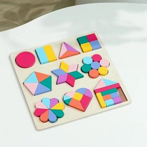 Wooden Geometric Shapes Matching Toy Sorting Stacking Montessori Toys Mainan Susun Padanan