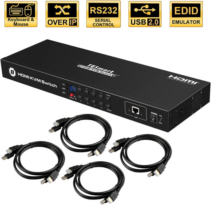 TESmart KVM Switch 8 Port HDMI 4K 30Hz Ultra HD Enterprise grade RS232 LAN Port IP