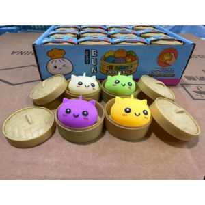 5Pcs Squishy Steamed Bun Squeeze Toy with Mini Bamboo Steamer Pampatang Stress Regalo para sa mga B