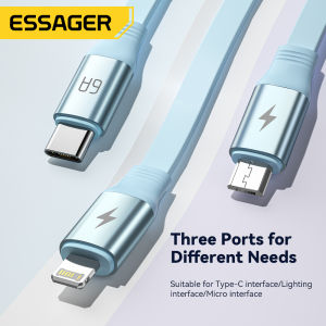 Essager 6A 3 in 1 USB Type-C Stretchable Flexible Cable Fast Charging For iPhone Micro USBA Type C Fast Charge USB2.0 480Mbps For Mate 50 pro Retractable Cord