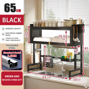 Metallic Dish Cabinet Rack Dustproof Drain Rack With Cabinet Door Multi-functional Sink Rack
