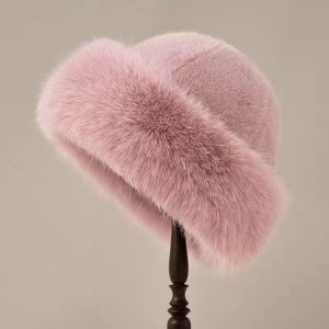 RBRY Thicken Fluffy Fur Bucket Hat Warm Cold Panama Cap Snowy Day Berets Women