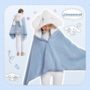 Kuromi Cinnamoroll Hooded Shawl Blanket My Melody Cute Plush Cape Nap Doll Blanket Girls Gift