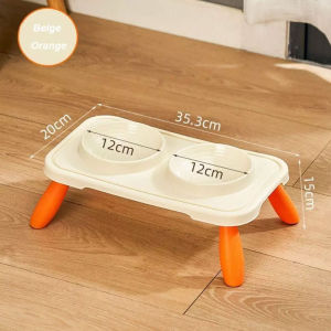 Pet Bowl with Stand Non-Slip Large Capacity Protect Cervical Spine Portable Cat Double Bowls