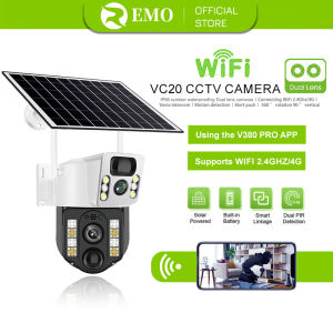 EMO Solar cctv camera connect cellphone VC20 Dual lens Outdoor waterproofing wifi connect 360 Pan/Tilt Indoor 4G IP Camera Night Vision Motion Detection Two-Way V380 Pro App