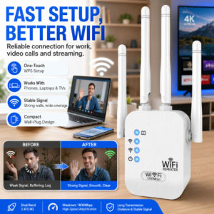 High Speed WiFi Signal Booster WiFi Repeater Range Extender 1200Mbps Dual Band 2.4G 5G Long Range Stable Easy Setup Wireless Network Extender
