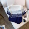 Ice Silk Top Women's Fashion Color Blocked Thin Knit Sweater for Commuting. 