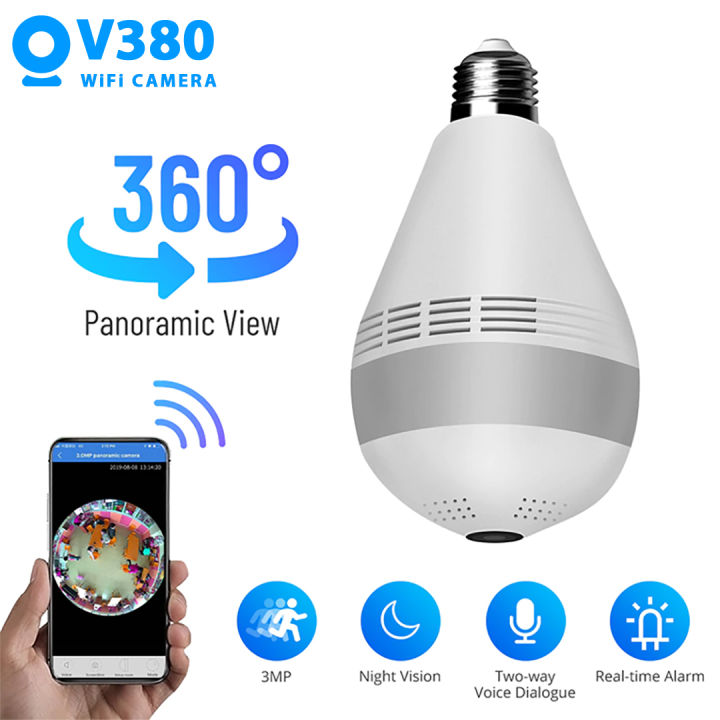 Bulb E27 Panoramic 360° Wifi CCTV IP Security Camera IR Night Vision ...