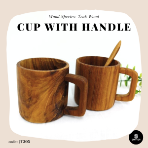 JT305. Teak Wood Tea Cup/ Coffee Cup/ Wooden Cup/ Cup with Handle