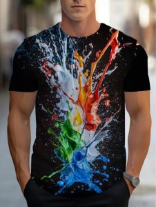 Summer Fashion T-Shirt for Men 3D Colored Pigments Printed Tops O-Neck Short Sleeve Tees Quick-Drying Streetwear Clothes for Man