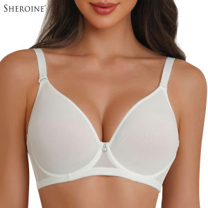 Sheroine Plus Size Womens Bra Full Coverage Ultra-thin Mesh Supportive Plunge T-Shirt Push Up Lift Everyday Lightly Lined Bras2026