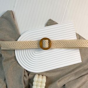 MIRELINA Handmade Bohemian Waist Belt Round Shaped Buckle Hollow Out Knitted Hollow Out Waist Belt Fashion Woven Mesh Woven Waist Belt for Dress Accessory