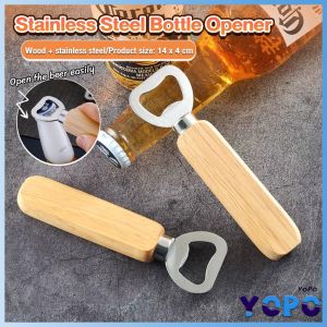 YoPo Wooden Bottle Opener Stainless Steel Can Opener Household Kitchen Bar Tools for Wedding Party Home