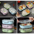 intime กล่องข้าวสแตนเลสเคลือบ เก็บอุณหภูมิ สแตนเลส กล่องใส่อาหาร Bento กล่องข้าวไมโครเวฟ 2ช่อง มีฝาล็อคแน่น ด้านในเป็นสแตนเลส. 