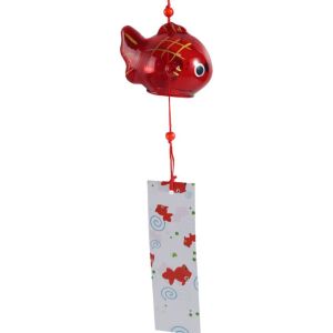 RGFV STORE Kính Chuông gió cá vàng Phong cách Nhật Bản Vẽ bằng tay Đồ trang trí treo hình cá vàng Trang trí Bình yên Chuông gió hình cá trong suốt Khu vườn ngoài trời