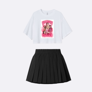 Joy Sana 1 Set Outfit Cewek Baju Crop + Rok Jepang Style Pink Venom