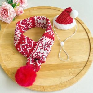 CHUN053634 Giáng sinh Khăn quàng cổ cho chó Mùa đông Ấm áp Mũ khăn cho mèo Dễ thương Đỏ Xanh Phụ Kiện Cho Chó Nhỏ dành cho chó nhỏ