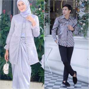 Couple Jemma Oneset 2 Look in 1 Satin Silk Inner+Outer Organza Setelan Kemeja Batik Kondangan Kekinian Ootd Wanita Terbaru Rok Lilit Baju Pasangan Bridesmaid Wisuda Pesta Elegan