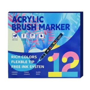 Liquid Acrylic Marker 12 Color Acrylic Pen Brush Marker for Journaling Scrapbooking Painting School Art Craft