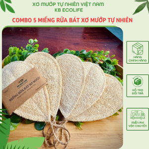 Combo 5 Miếng Rửa Chén Đĩa Xơ Mướp KB Ecolife (Giọt NướcSize M) Tạo Bọt Rửa Sạch Chén Bát Tự Nhiên Không Hóa Chất Tẩy Trắng