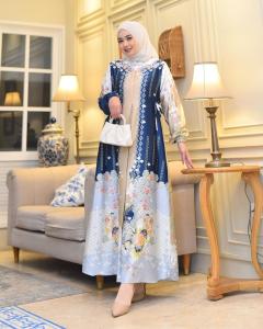 Elizha dress gamis silk motif jumbo busui bahan silk print terbaru