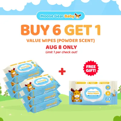 Moose Gear Baby Value Wipes Powder Scent 480s (6PACKS) Hypoallergenic w/ Vitamin E & Aloe Extract