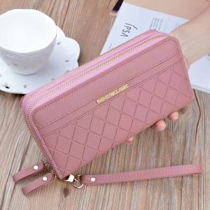 WENKENBAGS#8822  KOREAN FASHION LEATHER  MATERIAL 2ZIPPER LONG WALLET FOR WOMEN WITH HANDLE