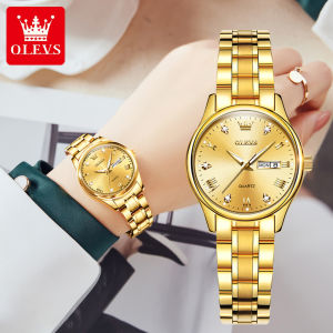 OLEVS Fashion Women Watches Original Genuine Ladies Watch Waterproof Noble Elegant Stainless Steel Strap Date Scratch-resistan Female Wrist Watches 5563GW
