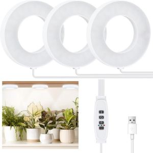 VJ5YE 10 Dimming Levels Hanging LED Plant Light 1/2/3/4 Head Adjustable Under Cabinet Plant Lamp Easy To Install 3/9/12H Timer Ceiling Grow Light Indoor Plants