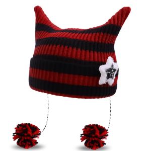 SKJK Y2K Cats Ears Knitted Hat Harajuku Star Warm Cap Fashion Wool Slouchy Knitted Beanies Winter
