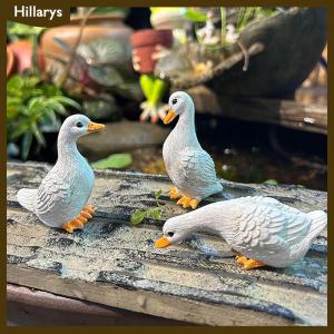 [Hillarys] 3pcs Cute White Duck Hydroponic Lotus Flower Pot Retro Resin Statue Outdoor Sculpture For Home Office Desk Garden Desk Decor Ornament