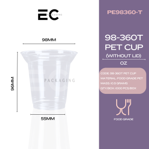 EC 50PCS CLEAR HARD CUP 98MM SCUP 12OZ 14OZ 16OZ 18OZ 20OZ 24OZ CUPONLY CUP WITH LIDS