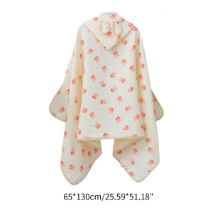 4-Layer Soft Muslin-Bath Towel for Baby Infant Wrap Towel Lovely Print Infant Hooded Bathrobe High Absorbent Beach Towel