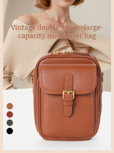 Vintage Double Layer Large Capacity Messenger Bag Waterproof Oil Wax Cowhide Casual Pack