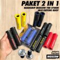 PAKET HANDGRIP THE STROM SET KIRI KANAN / HAND GRIP THE STORM ORIGINAL MOSCOW HANFAT MOTOR GAGANG GAS MOTOR RUBBER KARET TEBAL GRIP SARUNG GAS KARET PREMIUM + Jalu Stang Gepeng Pelindung Stang Model Gepeng UKIR ORIGINAL BBOY JALU STANG FLAT SPIRAL GARIS C. 