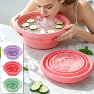 NOBLELYN Silicone Face Ice Bath Bowl Cold Therapy Built-in Ice Tray Skincare Washbasin  Foldable Portable Ice Basin for Women Girls