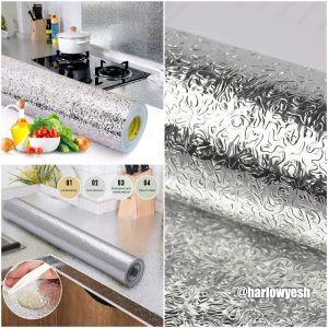 [SG Ready Stock]Aluminium Foil Wallpaper Peel and Stick Kitchen Oil Proof Heat Resistant Self Adhesive Waterproof Wall Paper for Countertop Cabinet Drawer Liner 60cmx4m
