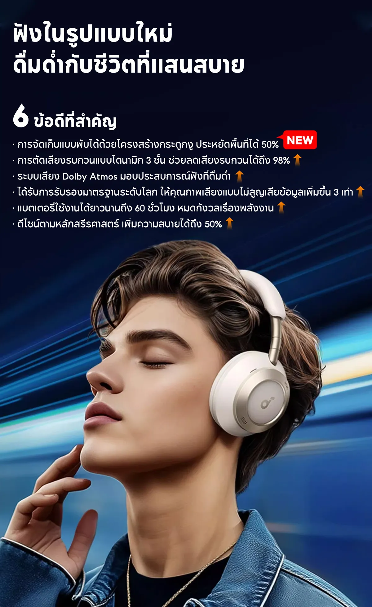 SOUNDCORE Space One Pro Foldable Over-Ear Headphones หูฟังบลูทูธไร้สาย หูฟังตัดเสียงรบกวน หูฟังไร้สาย Adaptive ANC A3062