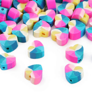 30pcs Heart shape Beads Polymer Clay Beads Mixed Color Loose Spacer Beads For Earring Bracelet Necklace DIY Jewelry Making Accessories