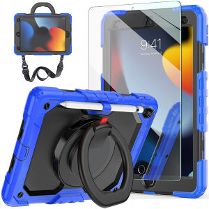 สำหรับ iPad รุ่น11th A16 2025/10th/9th/8th/7th + ปกป้องหน้าจอกระจกเทมเปอร์ขาตั้ง360หมุนได้ป้องกันเด็ก Tali Bahu ทนทานกันกระแทกเคสสำหรับไอแพดอากาศ542 11 2025 2024 iPad Pro 11 2024 2022iPad 6th 5th GenPro 9.7Mini 7 6 5