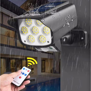 Solar Light Motion Sensor Security Dummy Camera Wireless Outdoor Flood Light IP65 Waterproof 77 LED