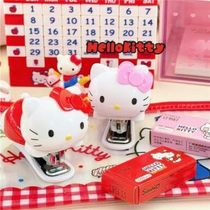 Phim hoạt hình Hello Kitty Mini Stapler Set Dễ thương Kt Cat Văn phòng Trường học Đóng sách Đồ dùng Hướng dẫn sử dụng Kim bấm dễ thương