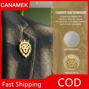 【CANAMEK】 Ghim cài ve áo hình sư tử cho nam nữ trang sức cài áo hình động vật vương miện bằng thép không gỉ phù hợp với vest làm huy hiệu dự các sự kiện thường ngày hoặc làm quà tặng