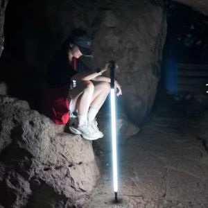 LED Trekking Pole Hiking Walking Stick with Built-in Light Rechargeable Type-C Illuminated Lightweight Anti-Shock Tungsten Steel Tip Adjustable