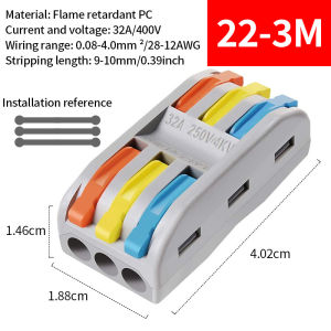 3H 32A Universal Fast Cable Wire Connector Quick Terminal Wiring Reusable Spring
