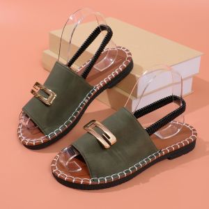 Free Shipping Flat Beach Sandals New Summer Styles Metallic Finish Available In Large Sizes With Fabric Uppers