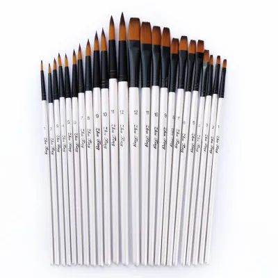 DUKEEN 12 Pcs/Set Nylon Hair Watercolor Paint Brush Pen Set for Learning DIY Wooden Handle Oil Acrylic Painting Art Brushes Supplies
