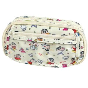 PRETTY MJ หลายชั้น กระเป๋าใส่ปากกา ป้องกันคราบสกปรก เครยอนชินจัง กระเป๋าใส่เครื่องเขียน น่ารักน่ารักๆ จุได้มาก ถุงเก็บสัมภาระ นักเรียนก็อก